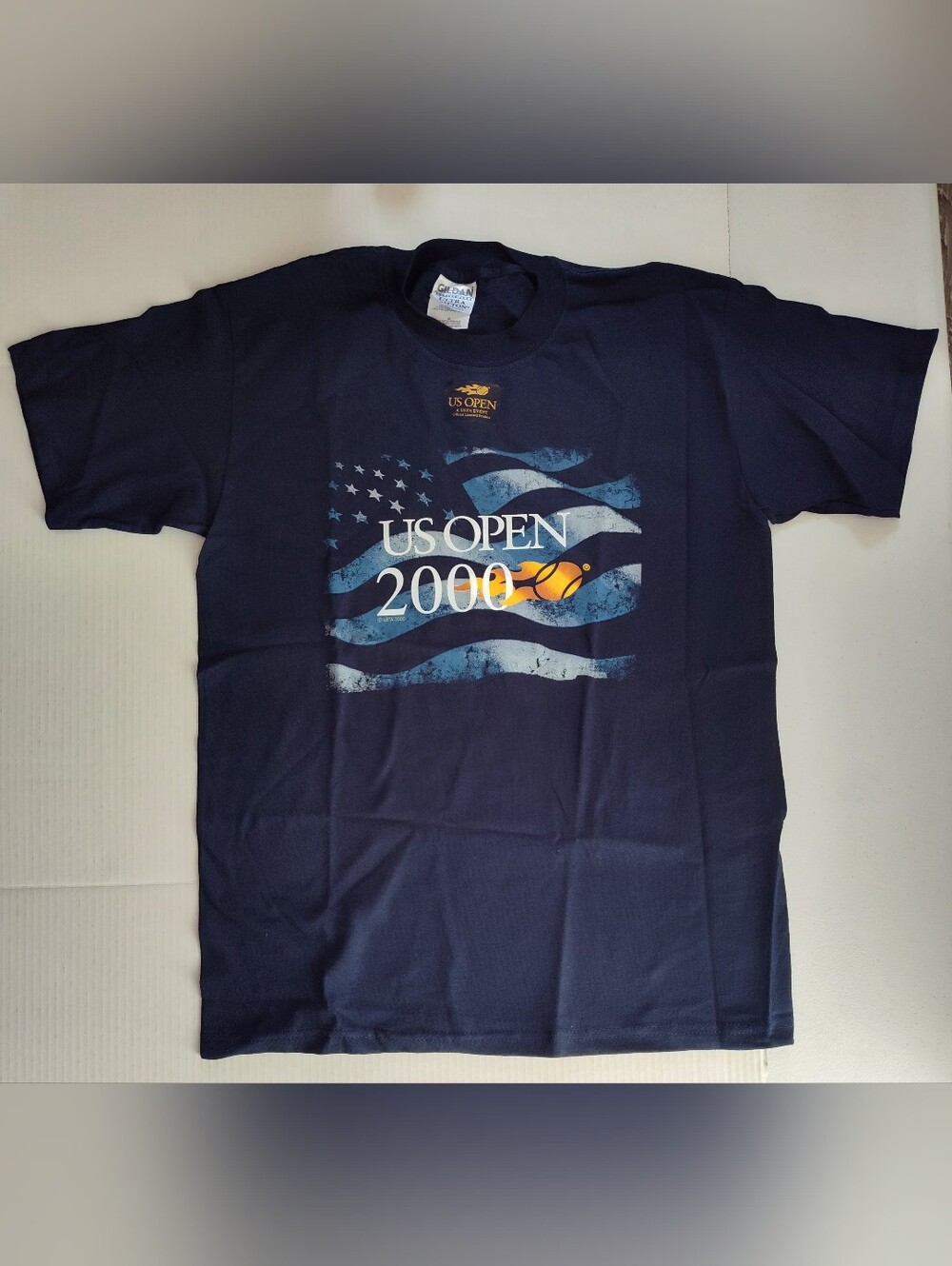 Vintage USTA US Open Tennis 2000 T Shirt Mens M Navy Blue Gildan American Flag